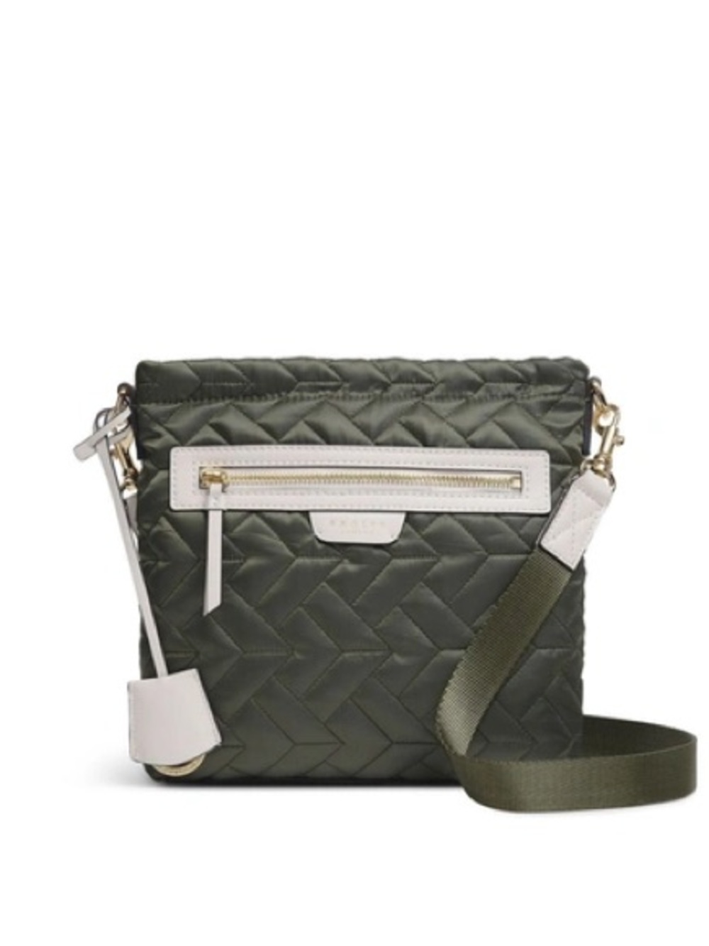 NWOT RADLEY LONDON Finsbury Park Quilted Crossbody, Olive Green with Cream Trim